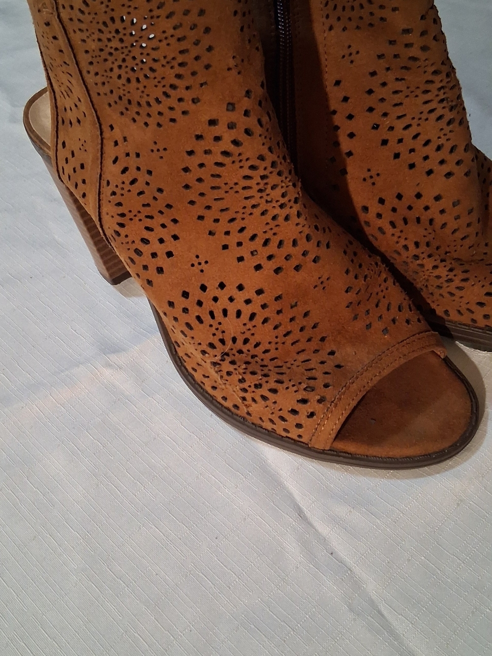 Perforated Open-Toe Suede Mules in Tan 9 260927